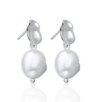 wholesale S925 Sterling Silver Geometric Irregular Pearl Earrings, Fashionable, Gentle, Elegant, Ethereal, Banquet Jewelry Accessories-Platinum 925 silver