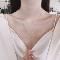 wholesale S925 Sterling Silver Korean Style Side Chain Spliced Olive Bead Necklace, Minimalist and Unique Collarbone Chain for Women-575LM/approx. 7.3g 925 silver