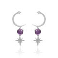 wholesale S925 Silver Designer High-End Gemstone Earrings, Unique Crescent Moon Design with Natural Amethyst Ear Studs and Drops-0-0