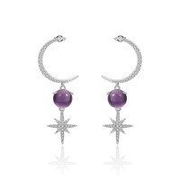 wholesale S925 Silver Designer High-End Gemstone Earrings, Unique Crescent Moon Design with Natural Amethyst Ear Studs and Drops-Green agate earrings