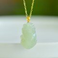 wholesale 18K gold set with natural Hetian jade Qinghai material Pi Xiu pendant, unisex style, green jade Pi Xiu jade pendant necklace-0-0