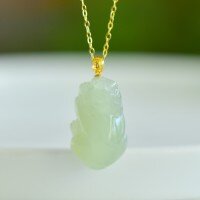 wholesale 18K gold set with natural Hetian jade Qinghai material Pi Xiu pendant, unisex style, green jade Pi Xiu jade pendant necklace-0 gold silver chain