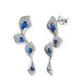 wholesale S925 Sterling Silver Cloud-Pull Earrings with Irregular Floral Design and Synthetic Aquamarine Zircon-0-0