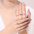 wholesale S925 Sterling Silver with Emerald Nano Ring, Fashion Light Luxury Colored Gemstone Gold-Tone Ring-0-3