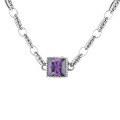 wholesale S925 Sterling Silver Trendy Hip-Hop Unique Pattern with Colorful Square Zirconia Heavy Duty G-Letter Clasp Necklace-0-5