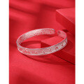 wholesale 9999 Pure Silver Ethnic Style Mother's Bracelet, Retro Wide Version Six-Character Mantra Heart Sutra Solid Open-Ended Sterling Silver Bangle-0-3