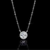 Sterling Silver Moissanite Pendant Necklace, Women's Fashion Round Luxury Bezel Setting.-1-carat simulated diamond