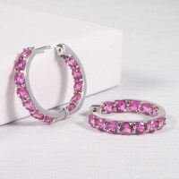 wholesale 18k Gold Plated 925 Sterling Silver with Ruby Crystal Zirconia Stud Earrings, European and American Style Round Hoop Earrings New Arrival-Pink Corundum Earrings 925 Silver