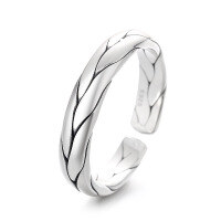 wholesale S925 Sterling Silver Retro Vintage Handwoven Stacking Ring Korean Minimalist Style Adjustable Open Ring for Women-635JS/A model weighs approximately 4.4g. Opening is adjustable.