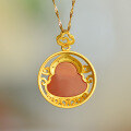 wholesale 925 silver gold-plated pendant with certified red jade laughing Buddha, inlaid with agate and chalcedony, women's Maitreya hanging piece-0-2