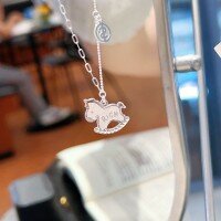 wholesale  925 Sterling Silver Year of the Horse Necklace for Women, Pure Silver Yaoyao Wooden Horse Pendant, Light Luxury Niche Collarbone Chain-DMXXL041-2 990 Silver (Silver)