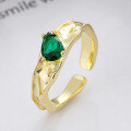 wholesale S925 Sterling Silver Irregular Open Ring with Green Zircon, Light Luxury Style, Niche Design Index Finger Ring-0-1