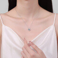 wholesale S925 Sterling Silver Women's Simple Heart-shaped Moissanite Necklace Sweetheart Pendant Collarbone Chain-0-3