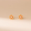 wholesale 999 Silver minimalist small and fresh sweet design youthful cherry blossom bead stud earrings M06552-0-1