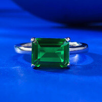 wholesale [925 Sterling Silver] Mu Jing Jewelry Live Stream Edition 7*9mm Rectangular Simulated Emerald Minimalist Pagoda Ring for Women Cross-Border-R958 Emerald Ring  Size 8