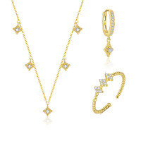 wholesale S925 Sterling Silver Four-pointed Star Earrings With Shiny Zircons, Women's Light Luxury Versatile Trendy Design-Single three-piece set 925 silver