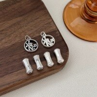 wholesale 3D Hard Silver Zodiac Snake Bent Tube Pendant with Constant S999 Pure Silver Bamboo Joint Accessories for DIY Bracelets and Necklaces-Bamboo-Old