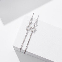 wholesale S925 Silver Alloy Cross-Border Hot-Selling Creative Long Ear Hook with Zircon Star Ear Drop Fringe Trendy Earrings Wholesale-001735 Ear hook (silver weight about 3g)  925 silver