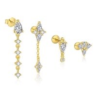 wholesale S925 Sterling Silver Geometric Square Earrings With Rhinestones For Women,。-Single four-piece set 925 silver