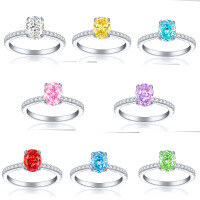 wholesale 925 Sterling Silver 15ct Oval Snowflake Cut Ring with Luxurious High-End Sense 6*8 Color Gemstone High-Carbon Diamond Women's Ring-Fireworks G-40 White US size 5#