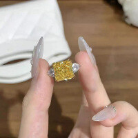 wholesale Metal material first, Zhuo Zhifan Jewelry new ice-cut 10*12 high-carbon diamond ring ins accessories ring for women-R162 Yellow Diamond No. 5