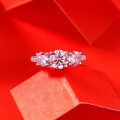Sterling Silver Moissanite Three-Life Stone Ring, a Light Luxury Proposal Valentine's Day Gift-0-2