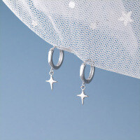 wholesale S925 Sterling Silver Korean Style Ins Geometric Polished Four-Point Star Ear Clasp Elegant Ear Jewelry for Women M05137-S925 Silver Earrings 925 Silver
