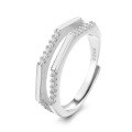 wholesale S925 Sterling Silver European and American Cross-Border Geometric Polygon Hollow Diamond-Inlaid Irregular Couple's Open Ring-0-6