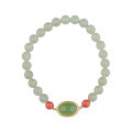 wholesale Gold-plated 925 Sterling Silver Inlaid with Large Cabochon Jasper Beads 6mm Jade Beads "Qing Shui" Material Hetian Jade Bracelet for Women-0-4