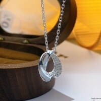 wholesale Fine Silver 999 Irregular Circle Drop Necklace for Women, High-End Sense, Versatile and Elegant Collarbone Chain, Internet Celebrity Same Style-Pure Silver Teardrop Ring Necklace Pure Silver