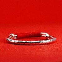 wholesale 999 Silver Push-Pull Pure Silver Baby Style Heart Sutra Excerpt Children's Bracelet Vintage National Trend First Birthday Gift-Single (excluding red string) 4000038&gt; Pure Silver