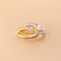 wholesale S925 silver sweet little crown ring Korean-style diamond-encrusted double-line elegant women's jewelry J8778-S925 silver one gold opening adjustable