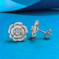 wholesale S925 silver-plated summer new camellia brushed earrings, fashionable and versatile with a high-end feel-0-3