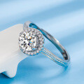 S925 Sterling Silver D Color Moissanite 1 Carat Full Diamond Ring, Adjustable Plated White Gold-0-1