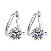 Sterling Silver New S925 Shiny Diamond Stud Earrings for Women-White gold  925 silver