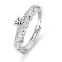 Sterling Silver Double-Layer Chain Ring with Full Moissanite, Dainty and Versatile Gift.-4.0mm [Zircon Eight Hearts and Eight Arrows]
