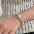 wholesale S925 Sterling Silver Geometric Sphere Pearl Bracelet for Women, Korean New Style Elegant Heavy Duty Versatile Bangle-0-2