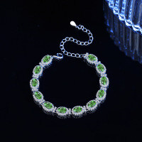Sterling Silver Adjustable Tennis Bracelet with Oval Moissanite.-Green zircon bracelet