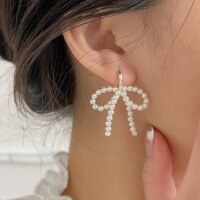 wholesale S925 Sterling Silver Pearl Woven Bow Earrings for Women, Small and Exquisite, Light Luxury Fashion Ear Clips-Sterling silver