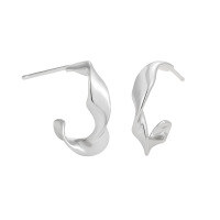 wholesale S925 pure silver Korean-style small, unique, and minimalist irregular glossy twisted design earrings for women-Platinum [with sterling silver ear plugs] > 925 silver