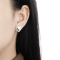 wholesale S925 Sterling Silver Bilateral Smooth Heart Ear Studs Women's Minimalist Style Ins High-end Simple Elegant Silver Earrings-0-2