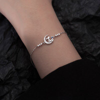 wholesale 925 Sterling Silver Little Prince Bracelet for Women, Small and Luxe Collaboration Star Moon Hand Jewelry with Blue Zircon New Edition-Copper platinum