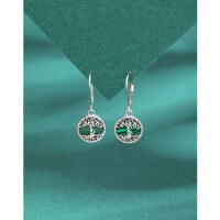 wholesale 925 Sterling Silver Round Tree of Life Earrings for Women, European and American Small Design High-End Style Malachite Drop Earrings-Malachite Earrings>925 Silver