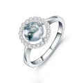 wholesale S925 Sterling Silver Vintage Round Natural Moss Agate Ring 08ct Cross-border-0-4