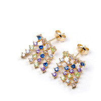 wholesale Metal material fashion zircon earrings in Japanese and Korean style, wholesale directly from the manufacturer, colored gemstone tassel earrings-Colored zirconium earrings