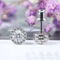 wholesale 18K Gold Plated 925 Sterling Silver 05 Carat Moissanite Four-Prong Round Stud Earrings-Main stone 0.3CT*2 925 silver full moissanite earrings