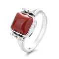 wholesale S925 Sterling Silver Square Flower Pattern with Southern Red Agate Ring, Retro Ethnic Style-0-4