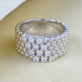 wholesale S925 Sterling Silver New European and American Four-Row Diamond Ring for Women, Fashionable and Unique Niche Design, High-End Wedding Ring Wholesale-0-1