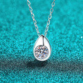 S925 Sterling Silver Moissanite Pendant Necklace, Teardrop Design, Minimalist and Versatile-0-4
