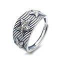 wholesale S925 Sterling Silver Wide Five-Pointed Star Triple Star Unisex Ring, Euro-American Punk Hip-Hop Party Index Finger Ring for Women-0-4